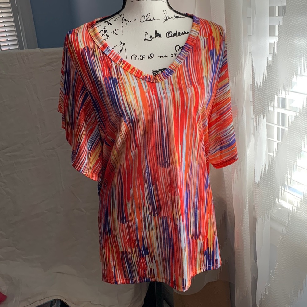 BiBi Flutter Sleeves Multicolored Blouse XL Boutique New Loose Flowing